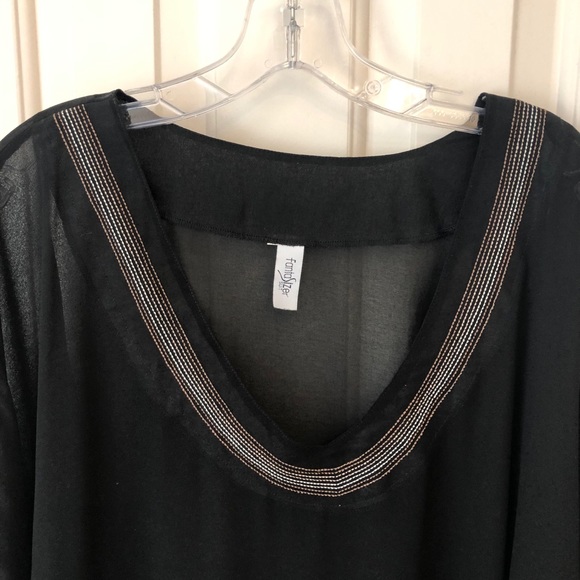 Tunic, black sheer with neck detail, full fit, Holiday or Cocktail perfect Sz XL - Picture 4 of 7